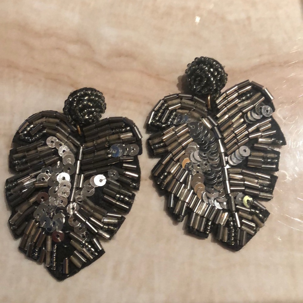 Sequin embellished leaf earrings